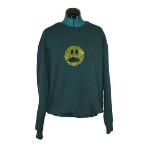 American Apparel F496 Green Rhinestone Smiley “ONE MAN CULT” Sweatshirt M